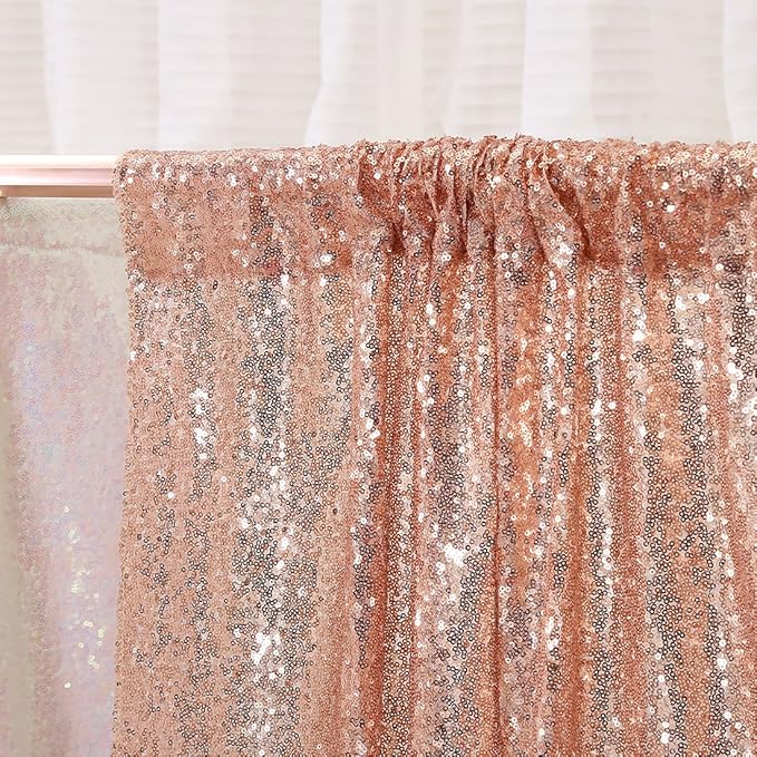 Poise3EHome 7FT x 7FT Rose Gold Sequin Photography Backdrop Curtain for Party Decoration, Rose Gold
