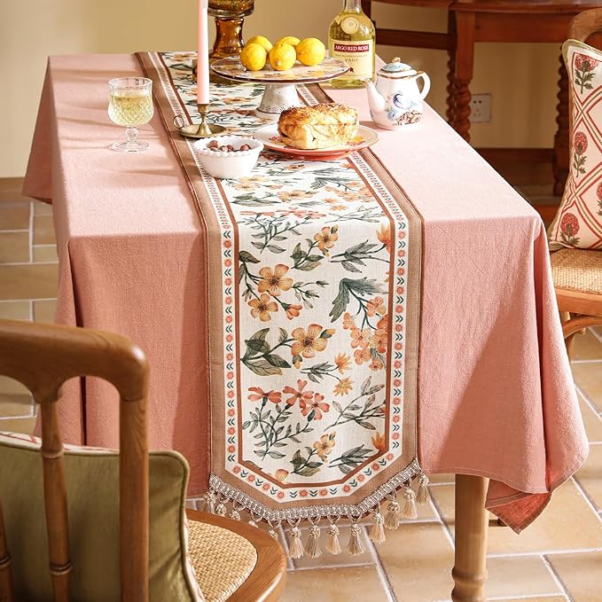 Vintage Linen Table Runner,Floral Table Runners 71 Inches Long,Soft and Luxury Tablerunner.Decoration Tabletop for Kitchen,Dining,Tea Party,Home,Christmas,12"*71"