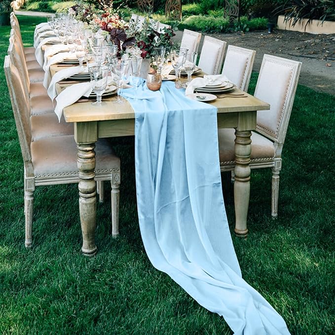 10 Pack 10ft Baby Blue Chiffon Table Runners Wedding Table Runner Sheer Romantic Tulle Table Runner for Christmas Wedding Bridal Tea Party Baby Shower Birthday Party Table Decorations(120 x 12 in)