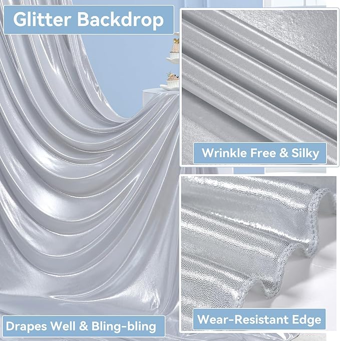 30x10 ft Wrinkle Free Silver Sequin Backdrop Curtain for Parties,Thick Not Fall Glitter Wedding Drapes Backdrop,4 Panels 5x10ft Shimmer Photo Wall Back Drop Cloth for Birthday Photography Background