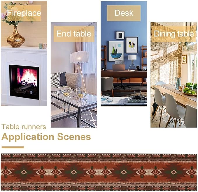 Aztec Table Runner Southwestern Ethnic Style Geometric Navajo Tribe Abstract Pattern Vintage Rustic Table Dinner Table Runner 13x90 Inch
