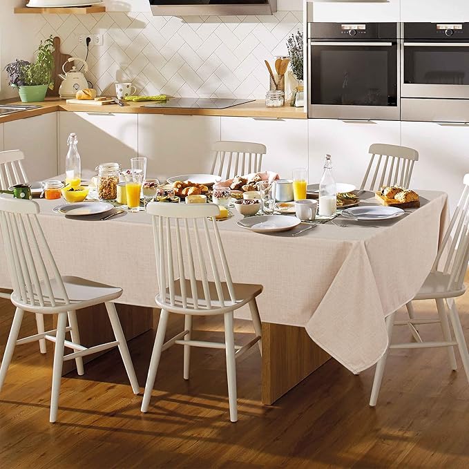 Fitable Faux Linen Tablecloth Rectangle 60 x 120 Inch - Rustic Fabric Table Cloth for 8 Foot Tables, Beige Faux Burlap Table Cover for Kitchen Dining, Party, Farmhouse