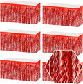 6 Pack 29 x108 Inch Red Wave Foil Fringe Table Skirts Metallic Banner for Tinsel Streamer Garland Backdrop for Parade Floats, Mother's Day, Easter, Wedding, Birthday Party Decoration