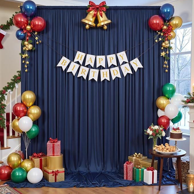 30×12ft Navy Blue Wrinkle Free Backdrop Curtain for Wedding Parties, 6 Panels 5×12ft Long Soft Silky Polyester Backdrop Drapes Photo Back Drop Curtains for Birthday Photography Background Cloth