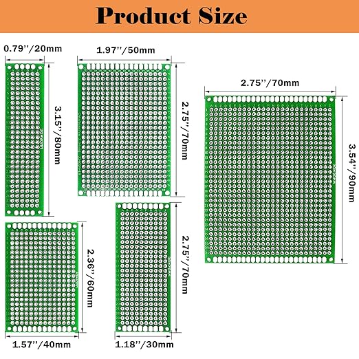 82 Piece Double Sided PCB Board Kit with 5 Sizes,40Pin 2.54mm Male & Female Header Connectors - Ideal for DIY Soldering,Electronic Projects, Arduino Kits,and Circuit Prototyping