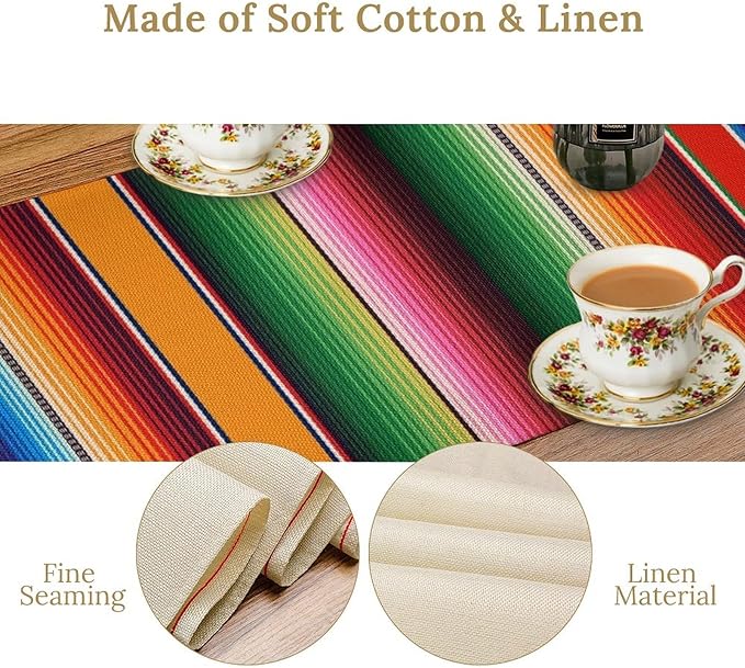 Mexican Table Runner,Colorful Stripe Art Table Runner for Kitchen Dining Table Home Party Decoration 13x90 Inch