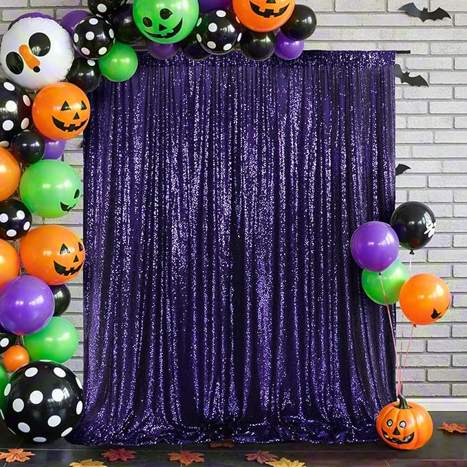 Eternal Beauty Purple Sequin Backdrop, 6x8 Ft Halloween Glitter Background Curtains for Shimmer Photography Party Wedding Birthday Back Drop Decor