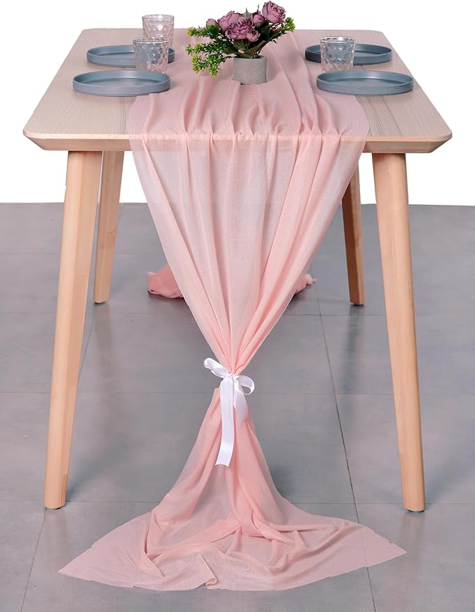 MDS Halloween Chiffon Table Runner - 10 Pack, 29 x 170 Inches, 14ft Each - Sheer Spooky Table Runners for Haunted House Parties, Trick-or-Treat Tables, Witchy Décor, Wedding & Events - Dusty Rose