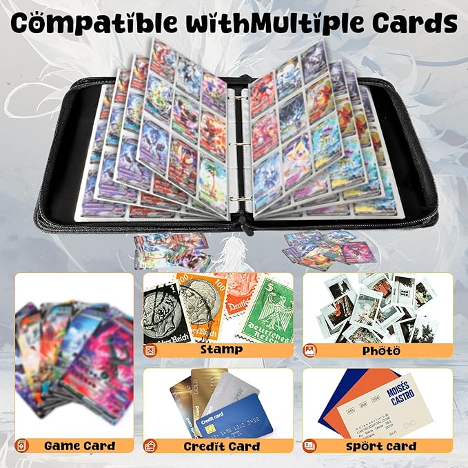Premium Exo-Tec 9-Pocket Trading Card Binder - 900 Side Loading Pockets for TCG, Board Games & Collectibles - Durable Water-Resistant Card Album with Secure Zip Closure