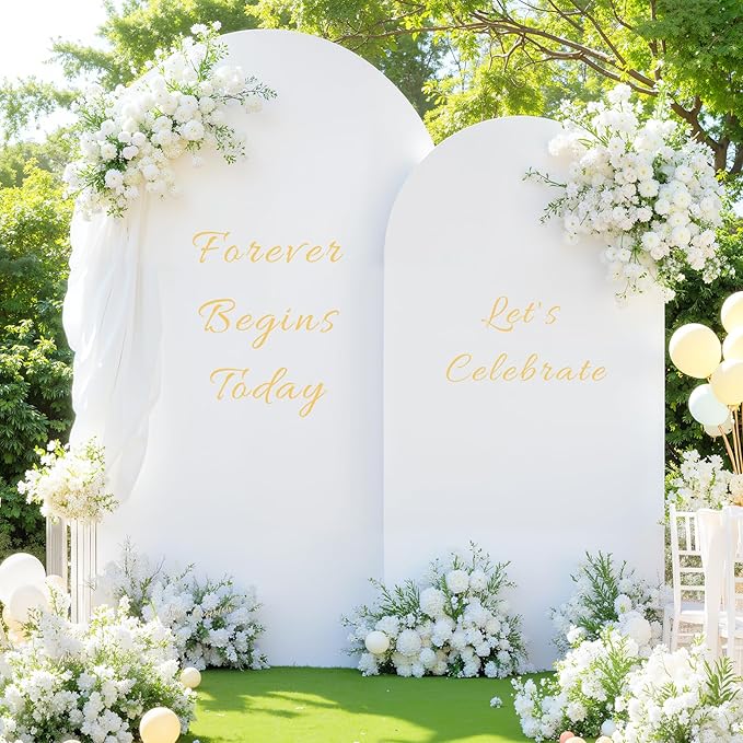 White Arch Backdrop Cover for Wedding, Set of 2 Stretchy Spandex Fitted Arch Stand Cover for Baby Shower, Birthday Party Decor, Chiara Backdrop Cover with Double-Sided Design(7.2FT 6FT, White)