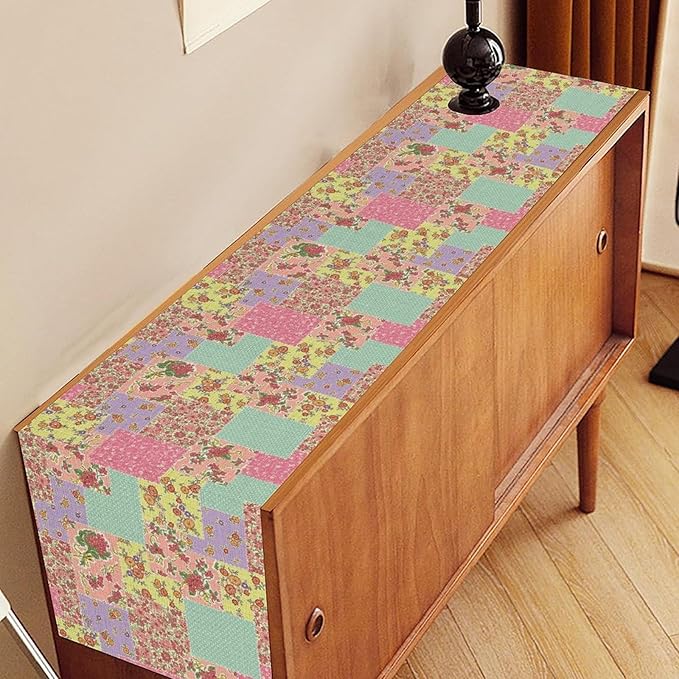 Boho Patchwork Table Runner, Vintage Farmhouse Colorful Wildflowers Bohemian Paisley Flower Table Center Decor for Home Kitchen Dining Patio Holiday Party Indoor Table Decorations, 13"x72" Inch