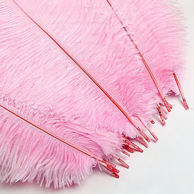 Bulk Pink Ostrich Feathers - 12pcs 12-14inch Crafting Supplies for Centerpiece Table Decorations