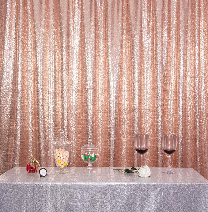 SquarePie Sequin Backdrop Non-Transparent Background Sparkly Curtain for Wedding Party 10FT x 10FT Rose Gold
