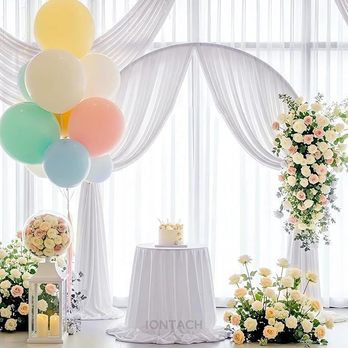 Wedding Arch Draping Fabric 29" x 19Ft Sheer Drapes for Backdrop Wedding Ceremony Reception Ceiling Decor Curtain Baby Bridal Shower Decoration (White, 2 Panels)