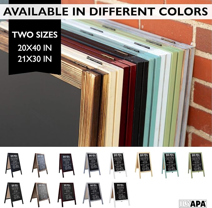 Ilyapa Wooden A-Frame Sign with Eraser & Chalk - 21 x 30 Inches Magnetic Sidewalk Chalkboard – Grey Menu Display for Restaurant, Business or Wedding