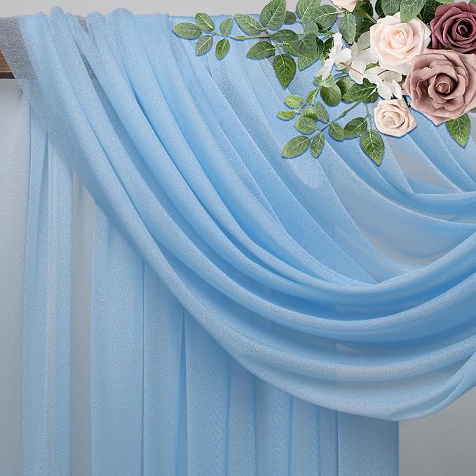 Wedding Arch Draping Fabric 2 Panels 28.7" x 20FT Dusty Blue Sheer Chiffon Backdrop Drapes for Wedding Ceremony Birthday Party Bridal Shower Outdoor Decoration