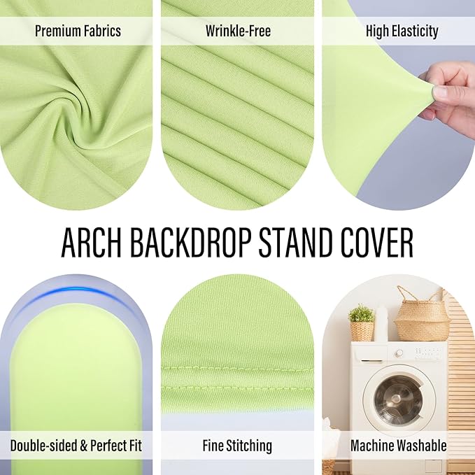 LEBENGURU Upgraded 6FT Wedding Arch Cover, Green Spandex Fitted Arch Backdrop Cover, Round Top Chiara Stand Covers for Birthday Party Baby Shower Banquet Balloon Décor
