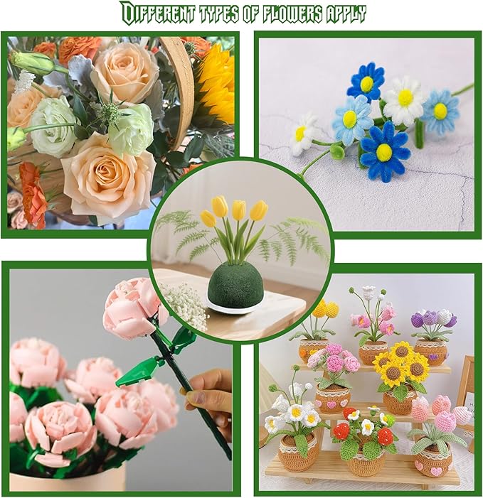 12PCS Foam for Flower Arrangements Styrofoam for Artificial Flowers Dry Blocks Foam Circles with Green Floral Tape for Fresh Flowers Wire