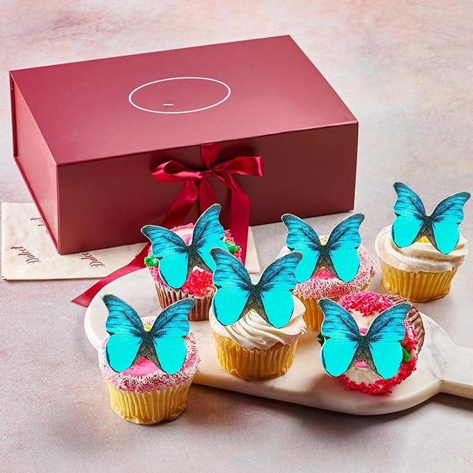 Ephlyn 48Pcs Edible Butterfly Cupcake Toppers Cute 3D Butterfly Cake Picks for Butterfly Theme Baby Shower Bridal Shower Boys Girls Birthday Party Cake Decorations Supplies Green
