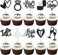 30 PCS Bride to Be Cupcake Toppers Glitter Miss to Mrs I Do Love Heart Ring Cupcake Picks Wedding Bridal Shower Cake Decorations for Wedding Engagement Bachelorette Party Supplies Black