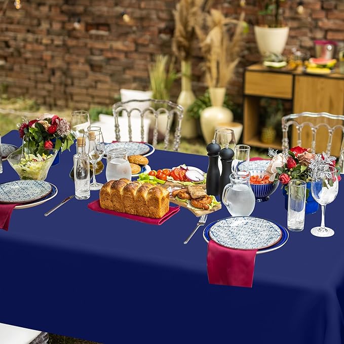 4 PCS Navy Plastic Tablecloths for Rectangle and Round Tables, 54" x 108" Stain Resistant Disposable Tablecloth for Picnic, Weddings, Baptism Decorations, Picnic Table Cover for Parties, Birthday