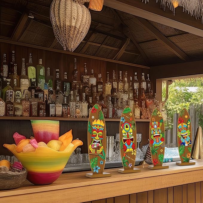 Blulu 4 Pcs Surfboard Decorations for Party Surfboard Beach Signs Welcome to Paradise Sign Tropical Bar Table Centerpieces Endless Summer Wood Decor Flip Flop Letters for Home Decor(Tiki Style)