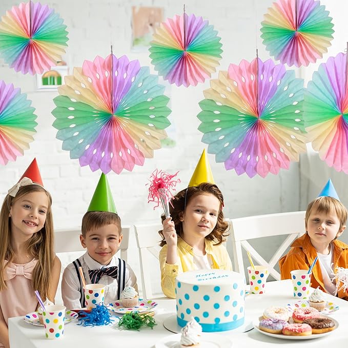 SUNBEAUTY Paper Fan, Pastel Flowers, Decor for Wall, Rainbow Decorations Hanging, Macarons Paper Fans Backdrop for Tea Party Weddding Spring Birthday Classroom Baby Shower -11 Pcs