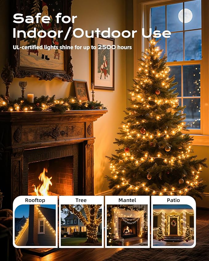 Brightown-Christmas-String-Lights, 100-Count 26.5ft Clear Incandescent Bulb Mini Lights for Indoor Holiday Decor, Christmas Tree Garland Wedding Party Multi-Use Decoration, White Wire