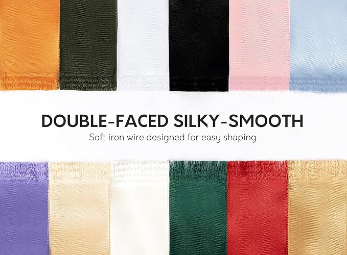 Black Satin Ribbon Double-Faced Wired Ribbons for Gift Wrapping Flower Bouquet Bows Wedding Invitation Christmas Decor Crafts 1-1/2 Inch 10 Yards