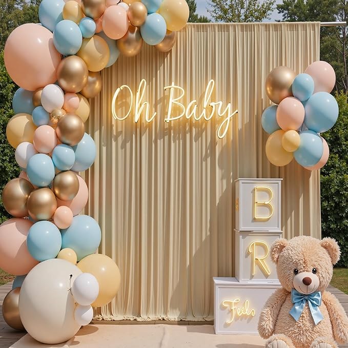 50×12 ft Wrinkle Free Beige Backdrop Curtain for Weddings Parties, 10 Panels 12ft Silky Polyester Wedding Drapes Backdrop Photo Back Drop Cloth for Birthday Baby Shower Photography Backgrounds