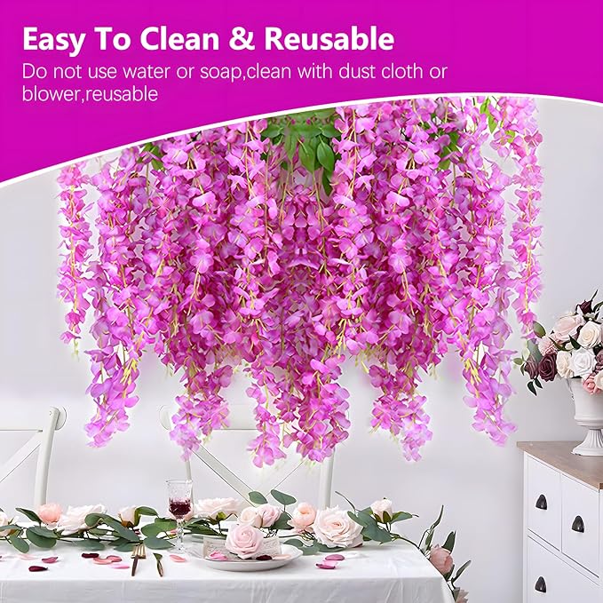 5 Pack Purple Red Wisteria Hanging Flowers, 3.44 Ft Fake Hanging Flowers, Artificial Wisteria Garland Vines for Wedding Room Backdrop Outdoor Patio Garden Decoration