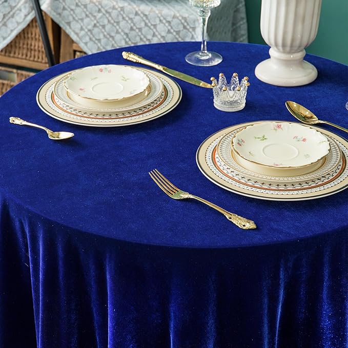 Velvet Tablecloth Luxurious Solid Round Table Cloth,Oblong Retro Farmhouse Ruffle Tablecloths Washable Table Cover for Party Wedding Baby Shower Kitchen Dinning Tabletop Decoration