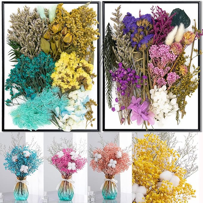 Vignee Real Dried Pressed Leaf Flowers-Multiple Colorful Pressed Flowers Daisies for Craft Resin Jewelry Making Art Craft DIY（Red）