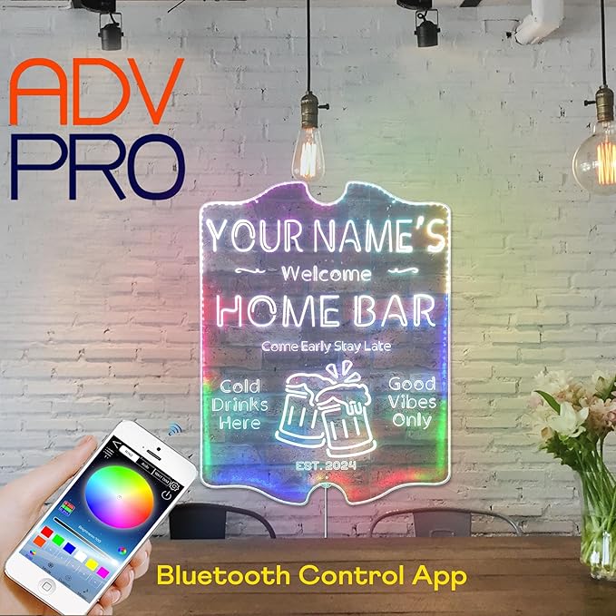 ADVPRO Personalized Your Name Home Bar RGB Dynamic Glam LED Sign - Cut-to-Edge Shape - Smart 3D Decoration - Multicolor Signage st06s64-fnd-p11-tm-c