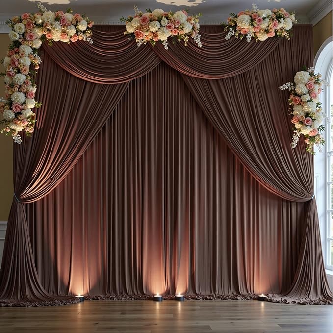 40 ft x 10 ft Wrinkle Free Brown Backdrop Curtain for Parties, Wedding Brown Photo Backdrop Drapes, Fabric 8 Panels 5ft x 10ft for Baby Shower Photoshoot Engagement Birthday Photography Background