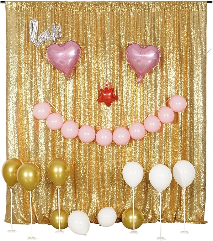 Poise3EHome Gold Sequin Backdrop,8FT x 8FT Sequin Photography Backdrop Curtain for Party Decoration