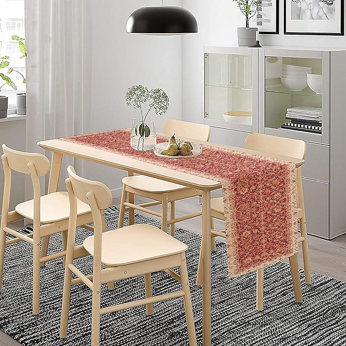 Boho Floral Vintage Table Runner, Retro Red Flower Rustic Country Farmhouse Abstract Pattern for Home Kitchen Table Decor Dining Coffee Room Party Decor 13x60in