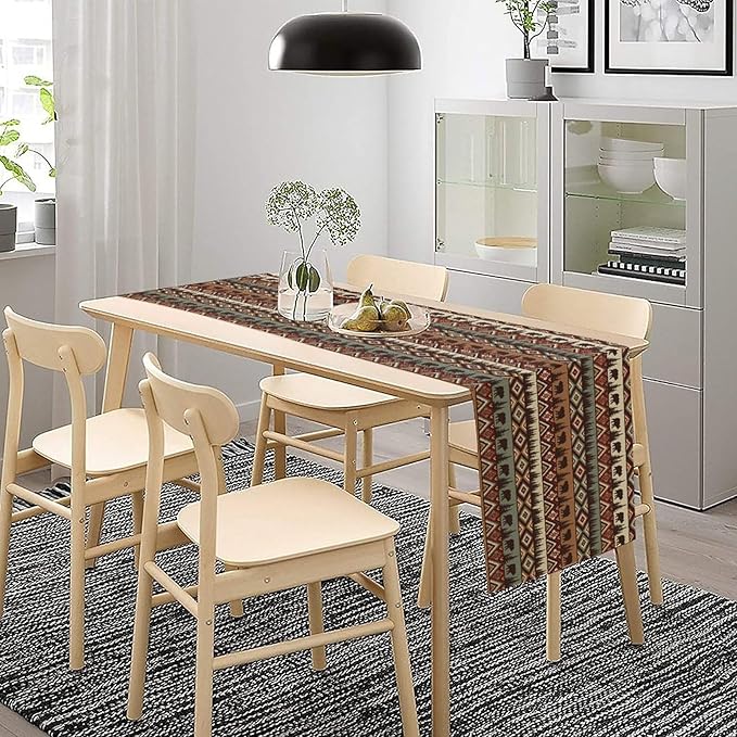 Retro Cabin Table Runner Rustic Bear Forest Farmhouse Lodge Jungle Table Runner for Dinner Party Living Room Kitchen Aztec Vintage 13x108 Inch