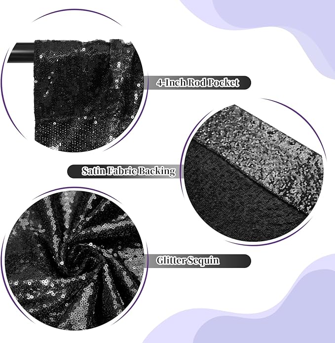 SquarePie Sequin Backdrop Less Transparent Background Sparkly Curtain for Wedding Halloween Party 4FT x 7FT Black