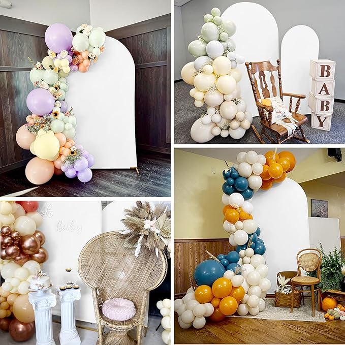 Wedding Arch Cover 6FT 7.2FT Arch Backdrop Cover Fitted Spandex Covers Set of 2 Round Top Chiara Arches Backdrop Stand Covers for Party Birthday Decoration（White