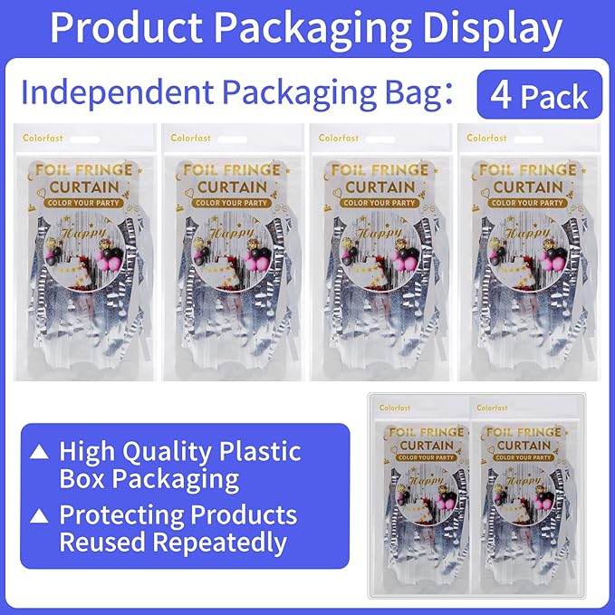 Picoway 4 Pack Foil Fringe Tinsel Backdrop Curtains, Birthday Engagement Bachelorette Party Decorations, Photo Booth Props Door Streamers Curtain (Silver)