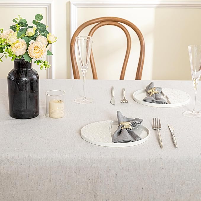 MYSKY HOME 60 Inch Round Cotton Tablecloth, Heavy Duty, Waterproof, Wrinkle Resistant, Black Tassels, Modern Elegant Design, Kitchen, Dining, Parties, Events