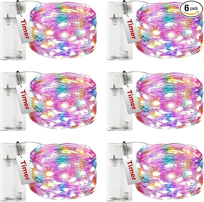 btfarm 6 Pack Fairy Lights Battery Operated with Timer, 10FT 30LED Twinkle Lights Waterproof, Copper Wire Christmas String Lights Battery Powered for Indoor Outdoor Wedding Party Holiday Decorations