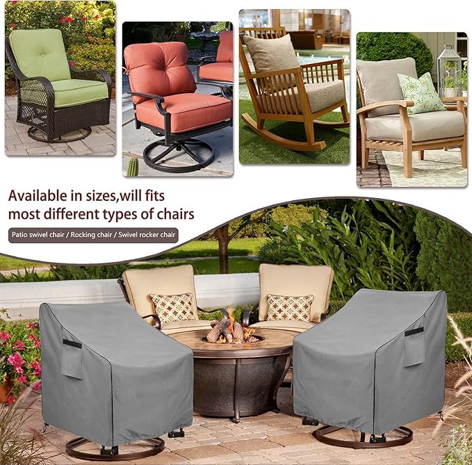 Okcool Outdoor Swivel Chair Cover 2 Pack,Outdoor Furniture Patio Chair Covers Waterproof Clearance,(33"W x 35"D x 38.5"H) Outdoor Lawn Patio Furniture Covers,Grey