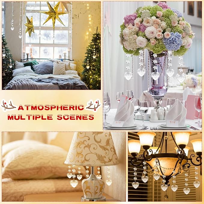 Nuenen 100 Pcs Hanging Crystals for Centerpieces Acrylic Chandelier Garland Beads Strands Prism Decorations Clear Teardrop Chandelier Crystals Pendant Wedding Home Garden Outdoor Ornaments(Heart)