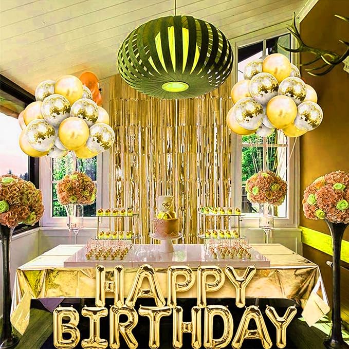 Gold Foil Fringe Curtain 3.3×8.3FT 2 Packs, Metallic Tinsel Curtains Party Streamers for Birthday Graduation Baby Shower Decoration (2pcs,3.3FT×8.3FT, Gold)