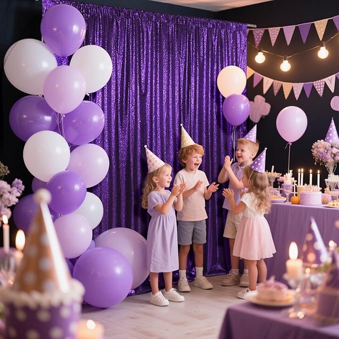 SquarePie Sequin Backdrop Curtain Not See Through Thick Glitter Background for Party 6FT x 8FT Purple