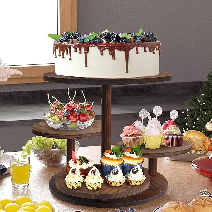 LARDUX Wooden Dessert Table Display Set - 4 Tier Cupcake Stand, 3 Tier Dessert Stand, 2Pcs Round Serving Trays,1Pcs Rectangular Trays for Party, Wedding, Baby Shower