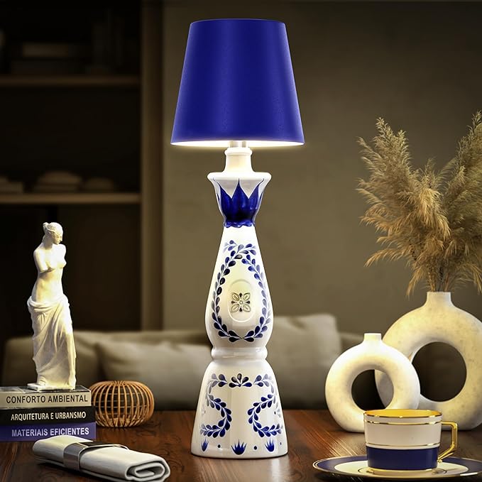 Wireless Bottle Lamp for Any Type of Bottle - LED Bottle Lamp for Indoor & Outdoor - 100% Waterproof - 3000K Warm Light - Wireless & Rechargeable, Unique and Beautiful Design (Navy Blue)