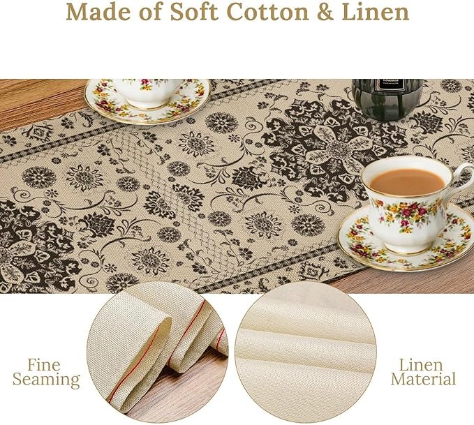 Boho Vintage Elegant Table Runner Farmhouse for Home Farmhouse Kitchen Table Dining Coffee Room Garden Party Wedding Decor 13x108in